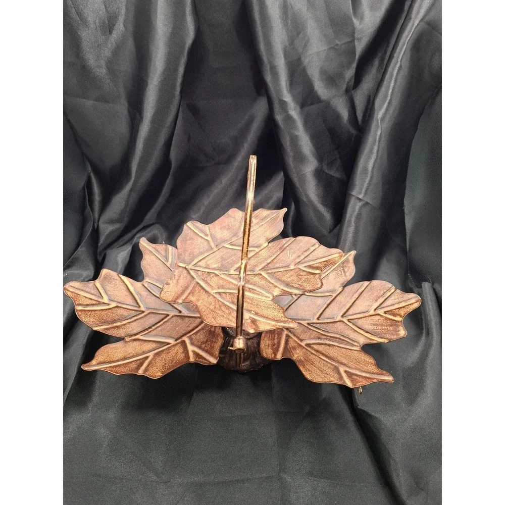 Vintage Copper Tone Folding Metal Maple Leaf Tiered Serving Tray Stand Decor